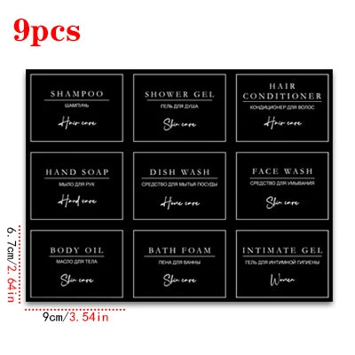 A set of 9 personal care products including shampoo, shower gel, conditioner, hand soap, body oil, and more in black packagin