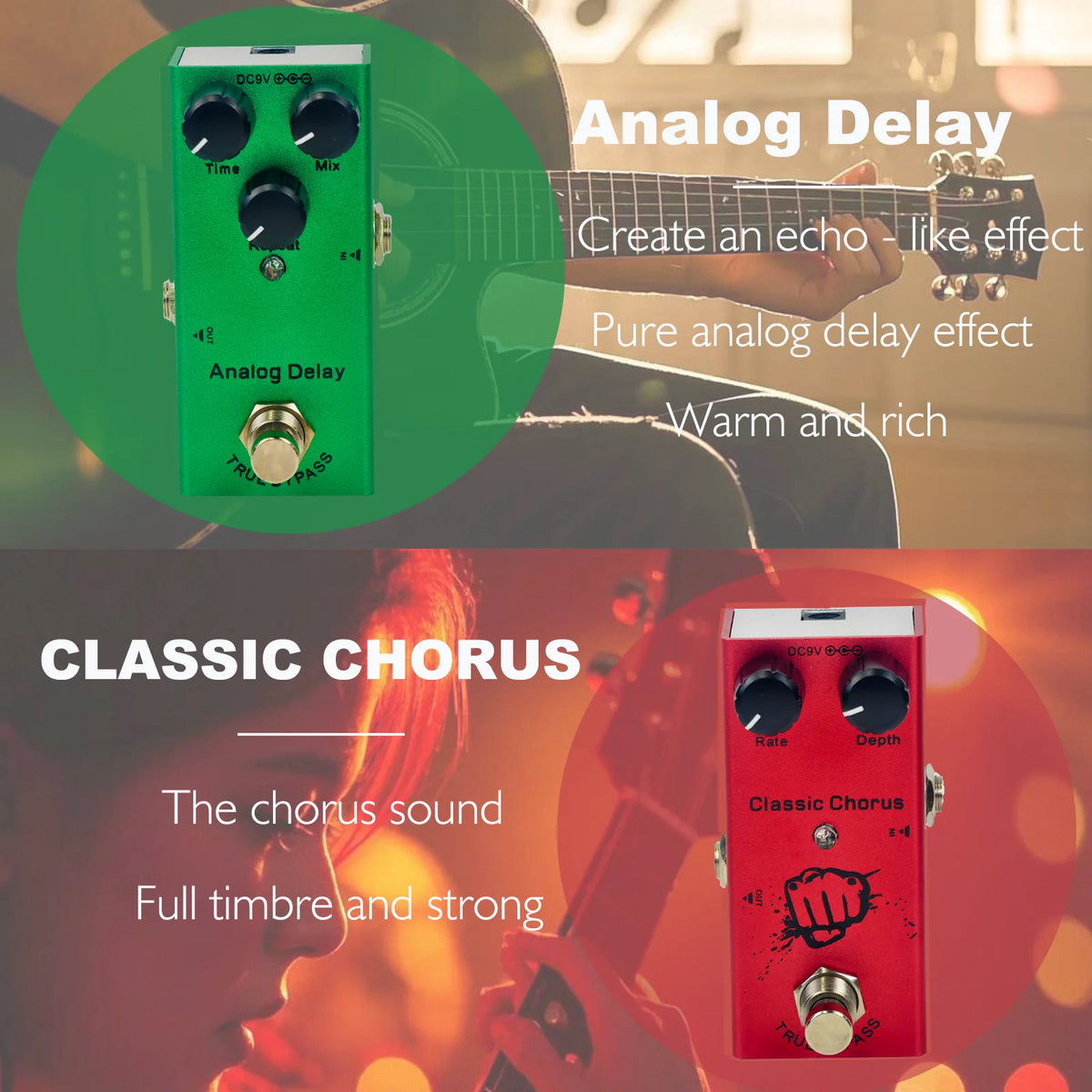 Compact Guitar Effects Pedal with 10 Classic Effect Modes