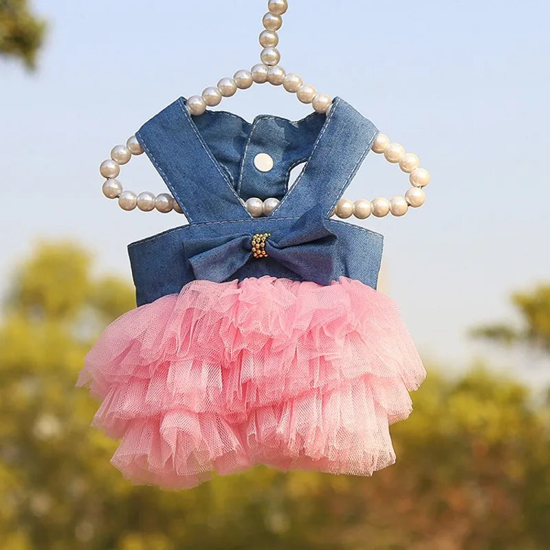 Robe à Rayures pour Animal de Compagnie avec Nœud et Dentelle