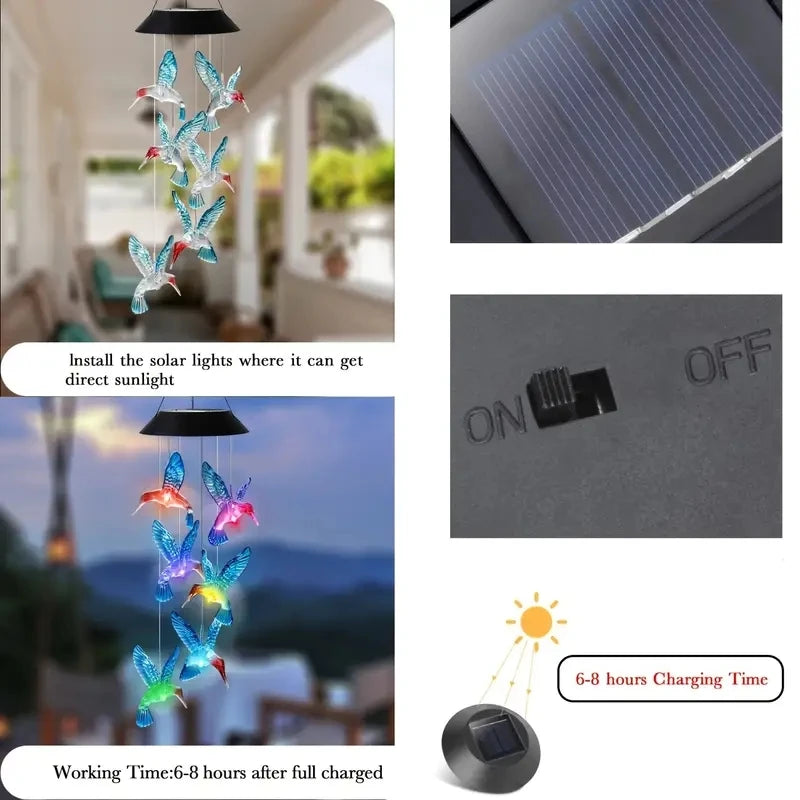 Móvil de Viento con Colibrí y Luz Solar