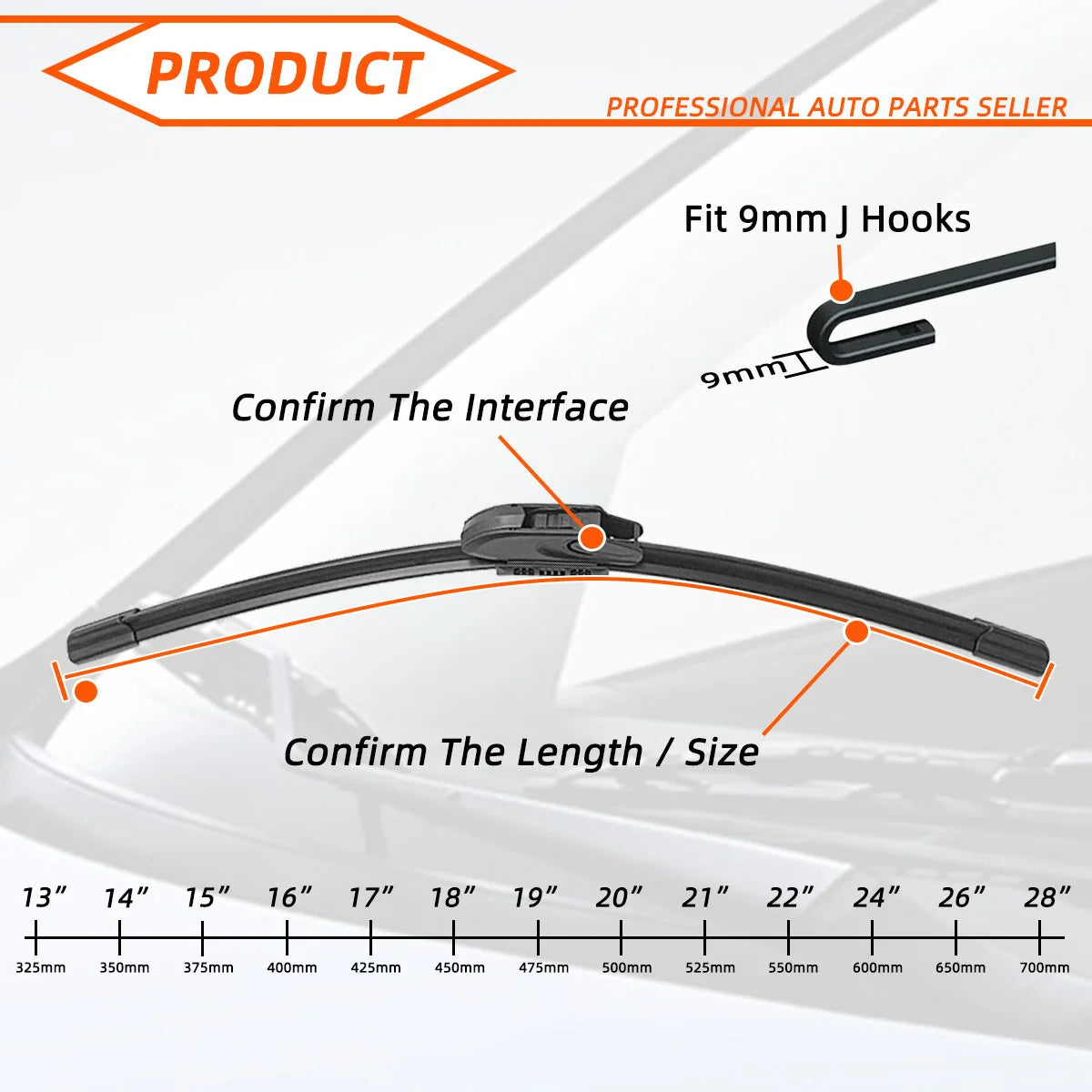 Universal Windshield Wiper Blades – J-Hook Fit, Multiple Sizes