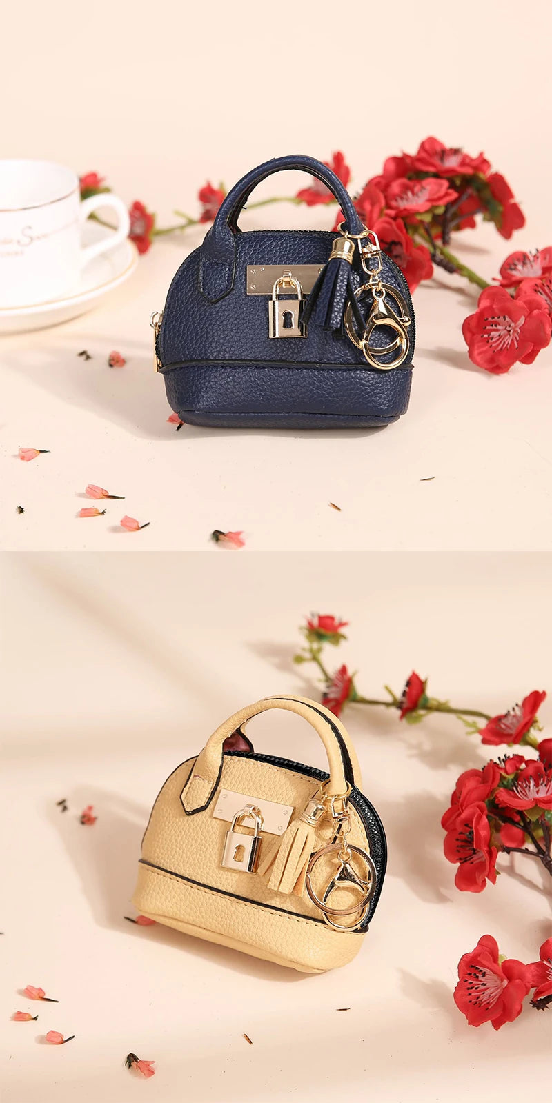 Mini Leather-Look Coin Purse with Keychain