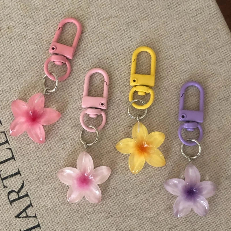 Transparent Floral Keychain with D-Buckle Charm