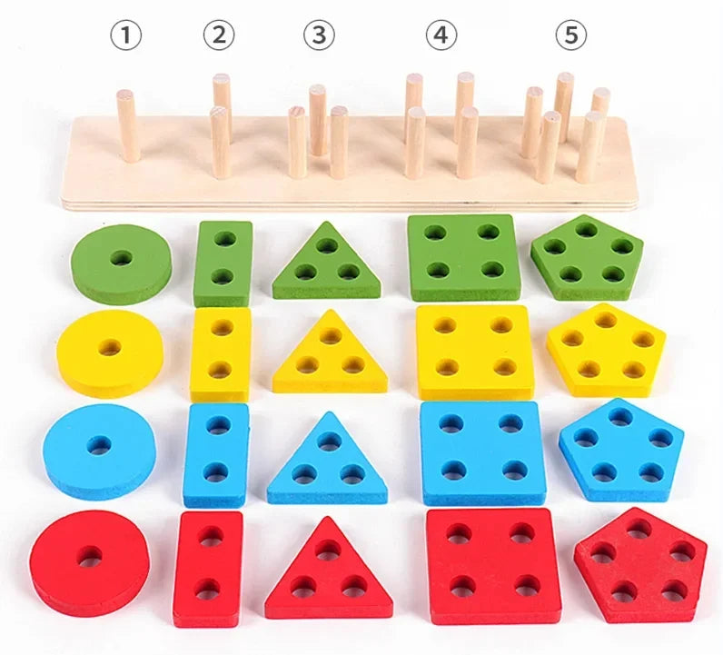 Montessori Wooden Shape Sorting Stacking Toy for Toddlers