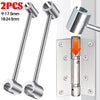 Two metal door hinge adjustment wrenches, one 9-17.5mm and one 18-24.5mm, shown next to a door hinge.