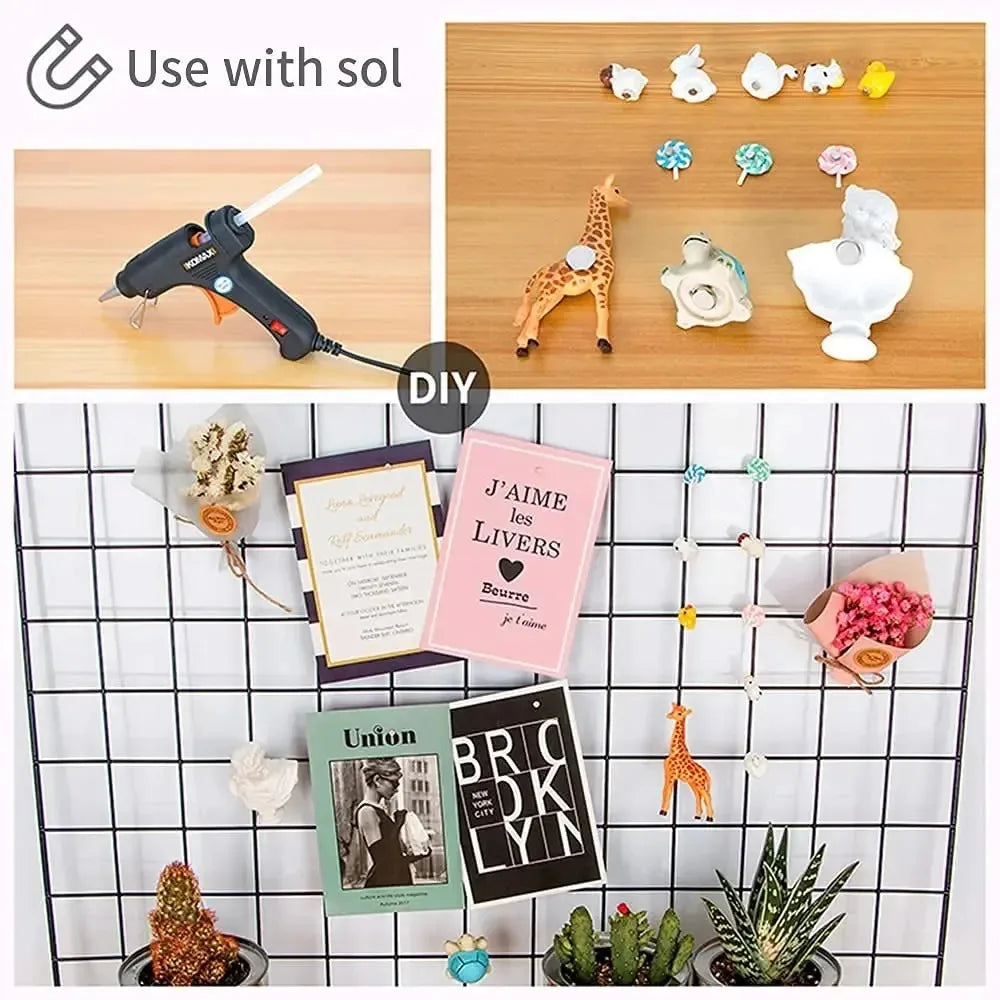 DIY magnetic stickers for fridge and home decor featuring various animal shapes and decorative items