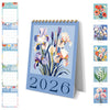 A blue desk calendar for January through May 2026 featuring floral designs and monthly grids.
