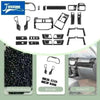 Carbon fiber trim kit for Toyota 4Runner showing various parts and an ABS plastic material sample