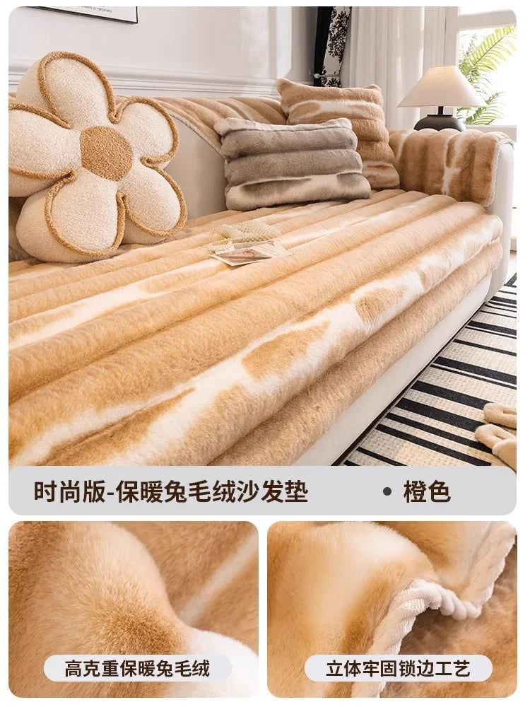 Cozy Anti-Slip Sofa Cover with Plush Fleece for L-Shaped and Standard Sofas