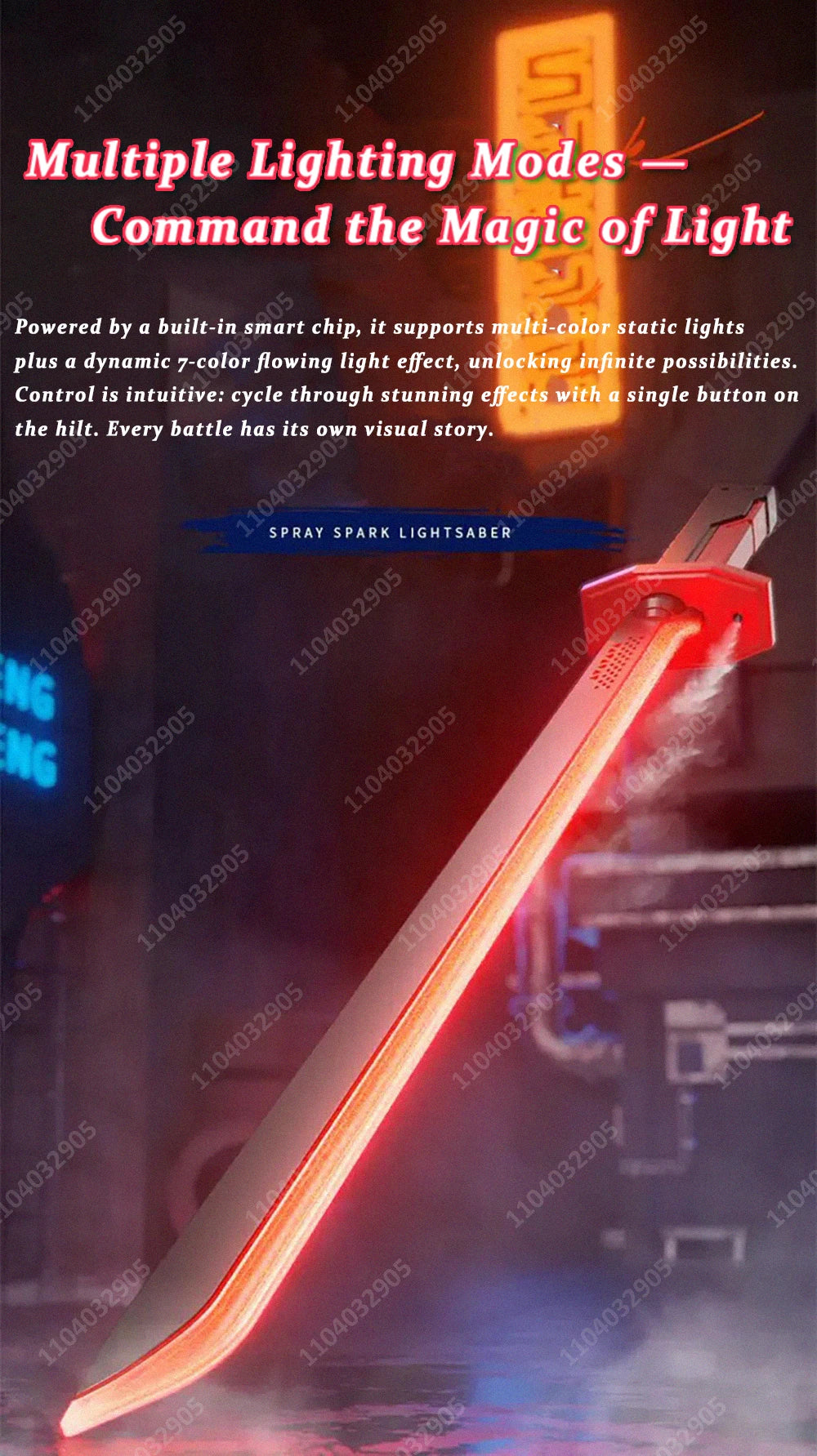 A red glowing sword with a blade that emits light and spark effects.