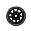A black steel beadlock wheel for a 1/24 RC crawler.