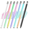 A set of nine dual-nib capacitive stylus pens in various pastel colors and black, shown diagonally.