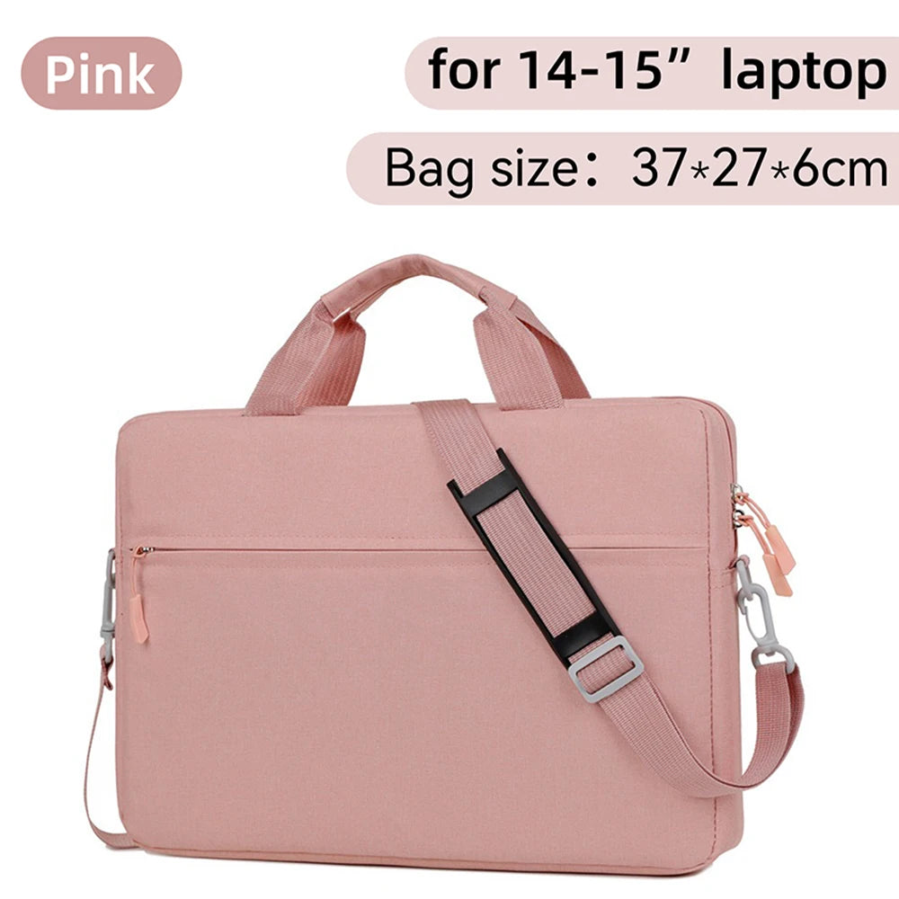 Pink waterproof nylon laptop sleeve bag with shoulder strap for 14-15 inch laptops