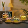 Handcrafted tulip LED night light with a wooden base featuring glowing yellow flowers.
