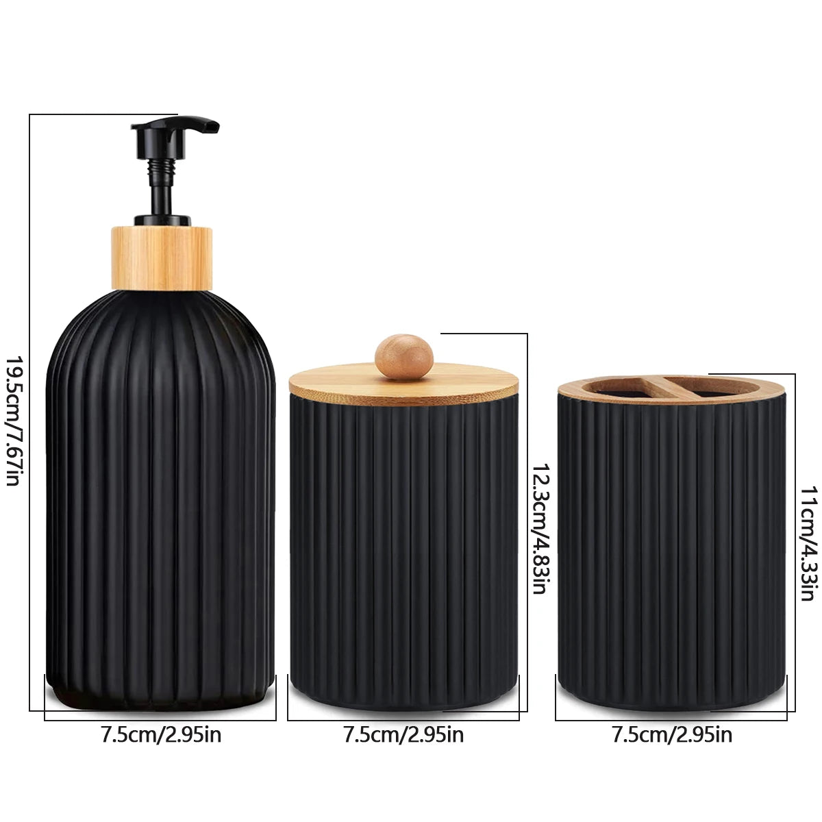 Apothecary Style Bathroom Organizer Set with Soap Dispenser and Toothbrush Holder