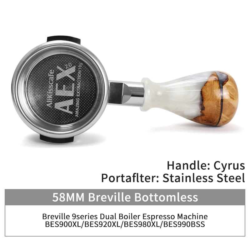 Stainless steel bottomless espresso portafilter for Breville and similar machines