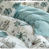 A set of teal and grey watercolor floral bedding including a duvet cover and two pillowcases.