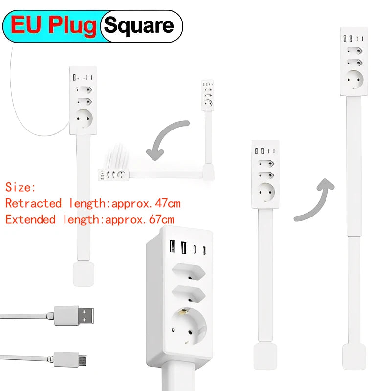 Rotating Wall Plug Extender with Adjustable Length and USB Ports