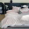 Lace Trim Plaid Duvet Cover Set with Pillowcases