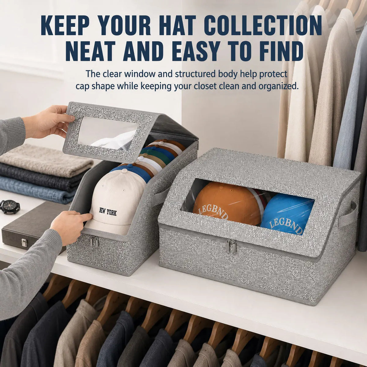 Large Capacity Hat Storage Box with Clear Window