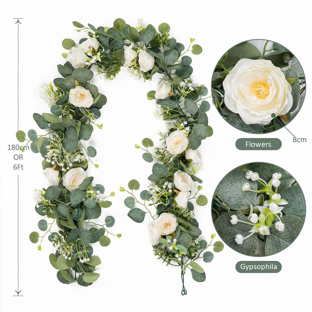 Artificial Eucalyptus Garland with White Roses