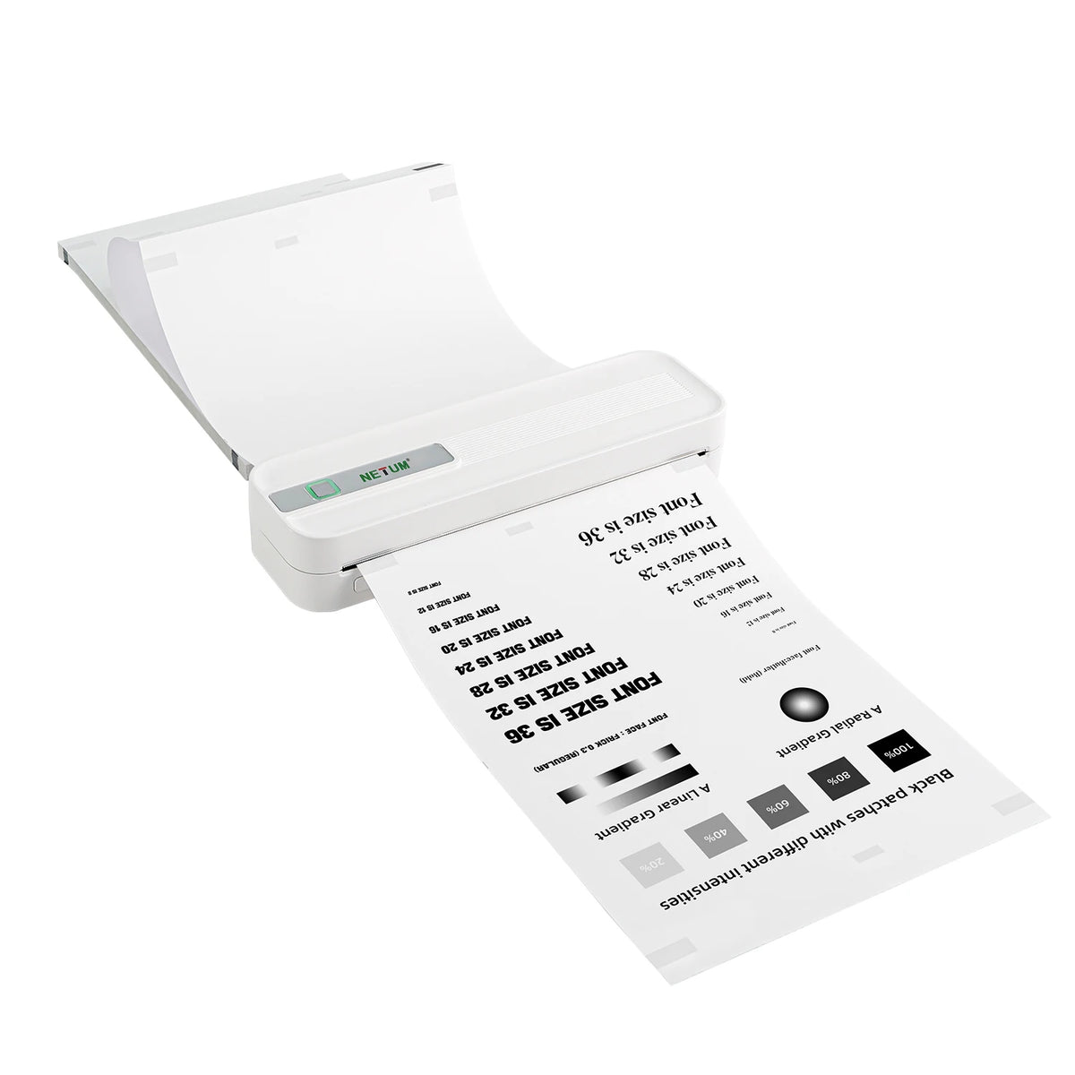 A white thermal paper sheet is shown next to a printer, ready for quick-drying printing.