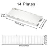 A flat, rectangular aluminum camping stove windscreen with 14 plates shown in various dimensions.