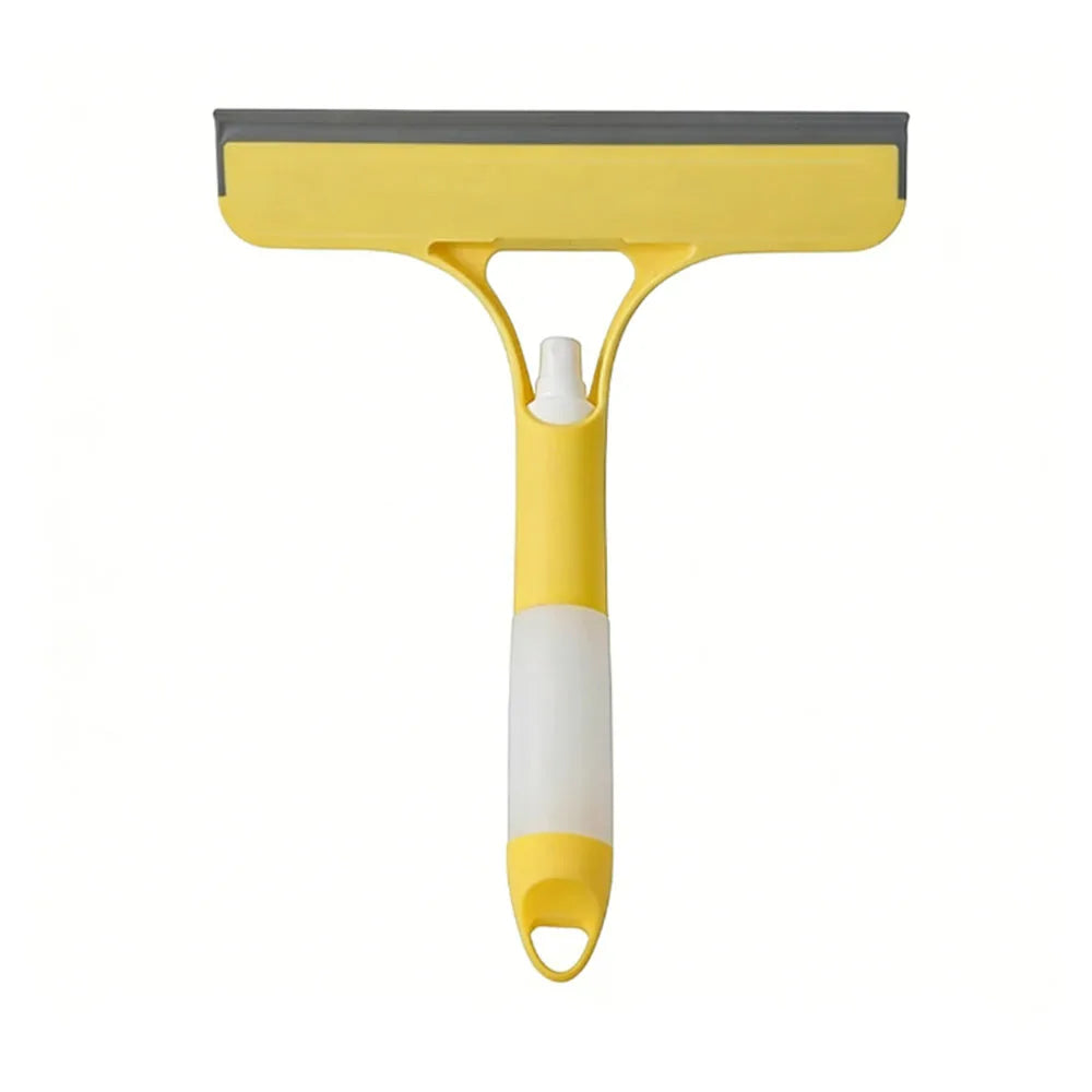 Yellow window cleaning squeegee with a spray bottle and microfiber cloth