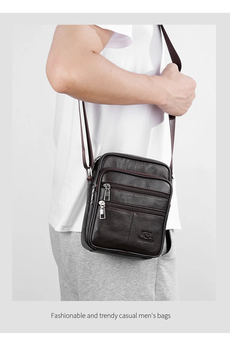 Vintage Leather Messenger Bag for Men – Adjustable Crossbody Shoulder Bag