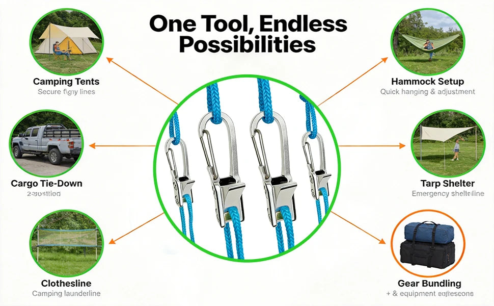 Retractable Rope Tie-Down with Quick-Lock Cam Buckle