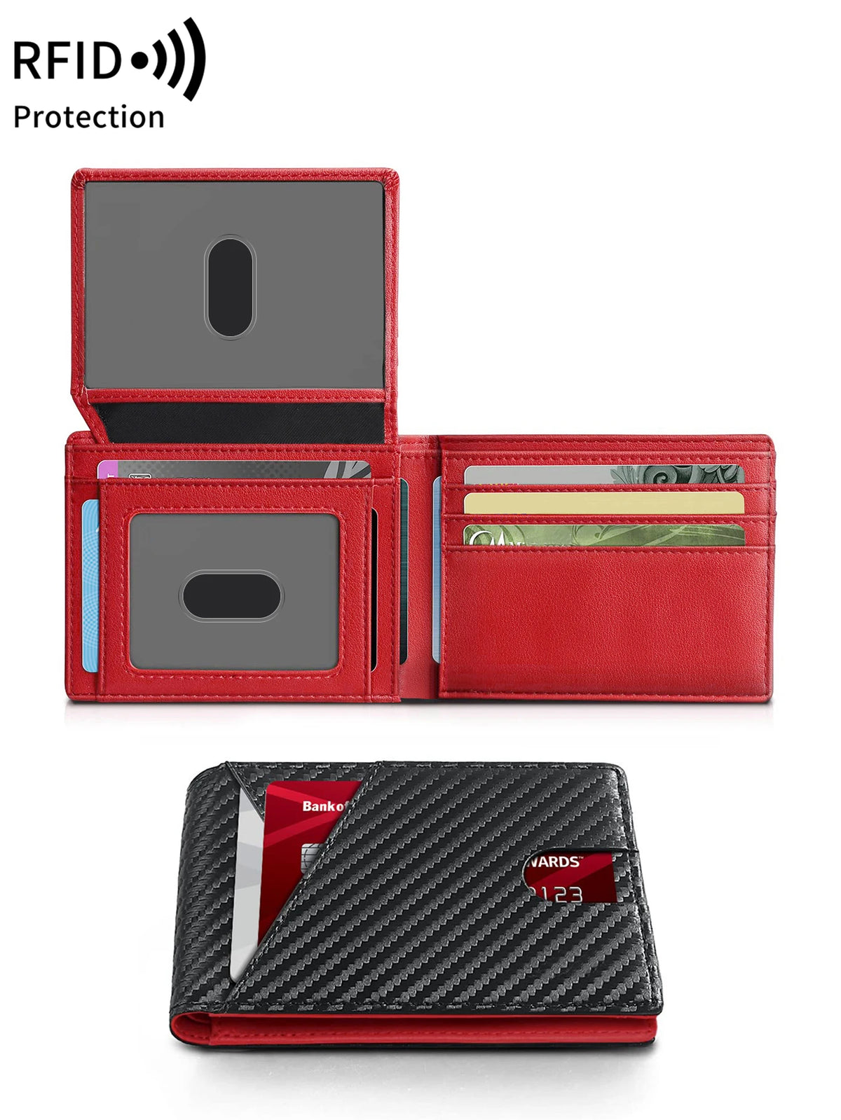 RFID Blocking Ultra-Thin Bifold Wallet with ID Windows