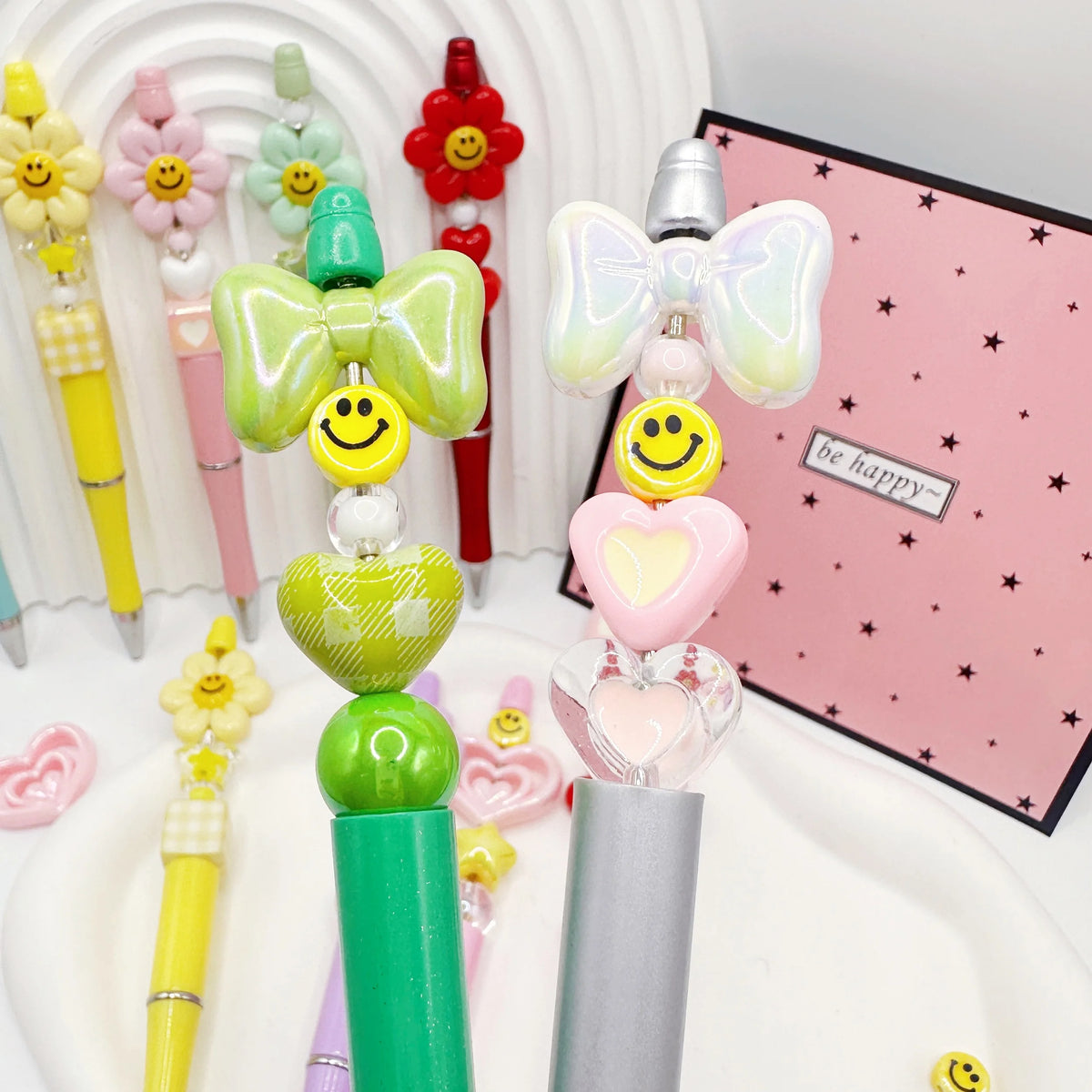 Cute Acrylic Beaded Ballpoint Pens – Set of 6