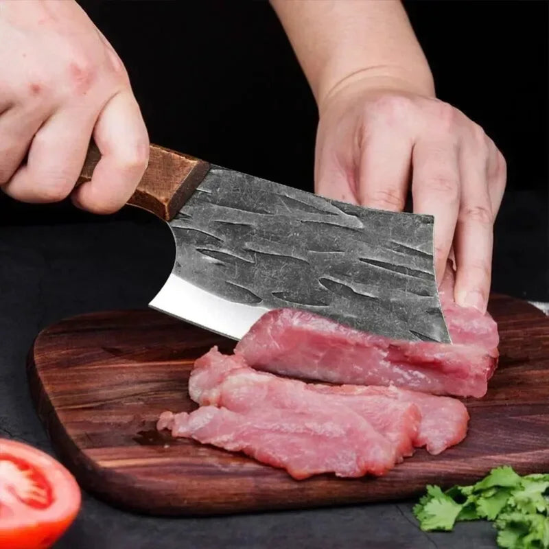 Couteau de Cuisine en Acier Inoxydable avec Manche en Bois