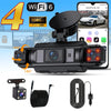 A black WiFi dash cam is shown with various accessories, including a camera module and cables.