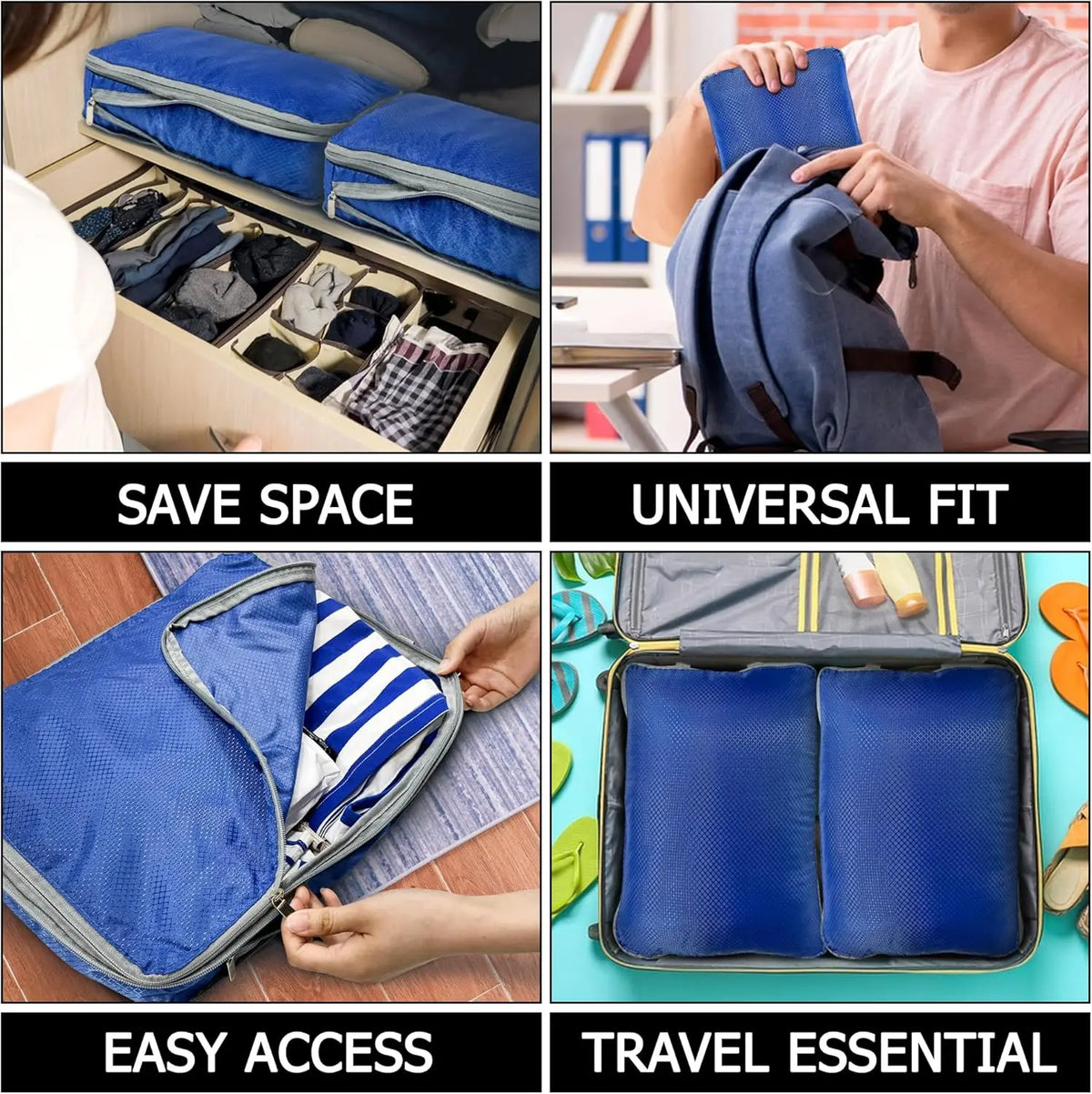 Travel Packing Cubes Set with Compression Zippers