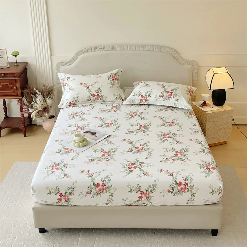 Floral 100% Cotton Fitted Sheet with Elastic Edges