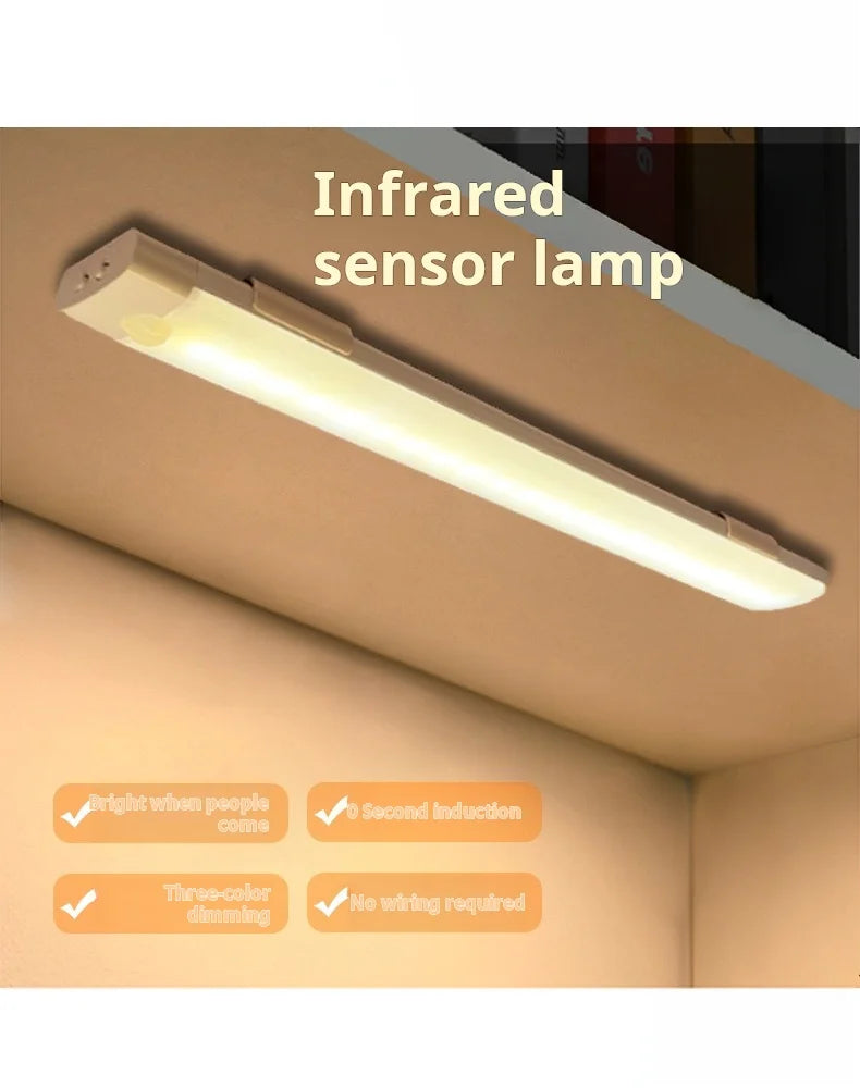 An infrared sensor lamp mounted on a ceiling, illuminating a room.