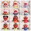A grid of soft plush hand puppets showing various skin tones and facial expressions for kids