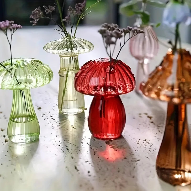 Colorful Glass Mushroom Vase for Hydroponic Plants