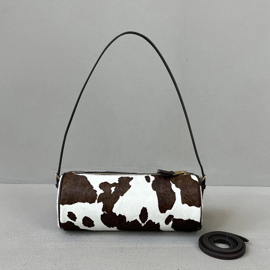 Vintage Y2K Vegetable-Tanned Leather Cylinder Bag