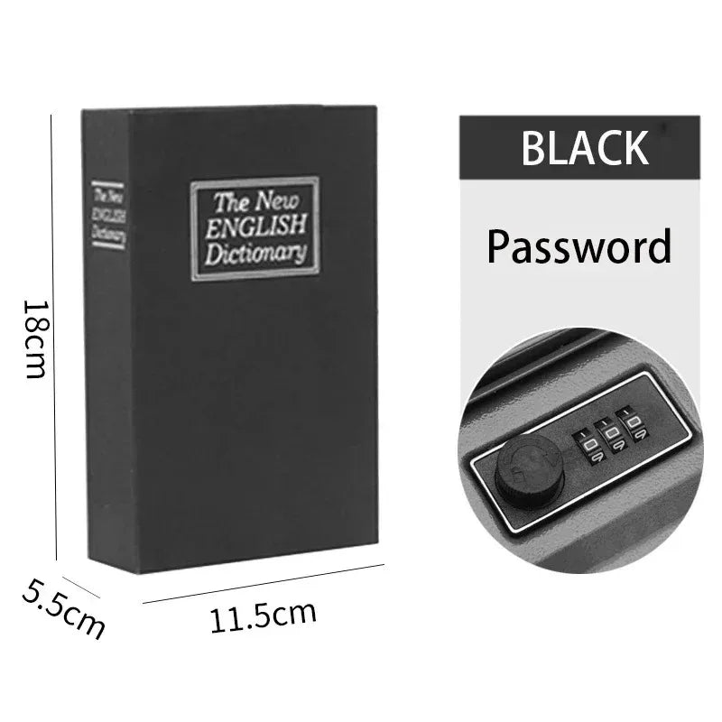 A black hidden book safe with a combination lock and a password display.