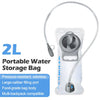 A portable water storage bag with a large-caliber filling port and multi-backpack compatibility.