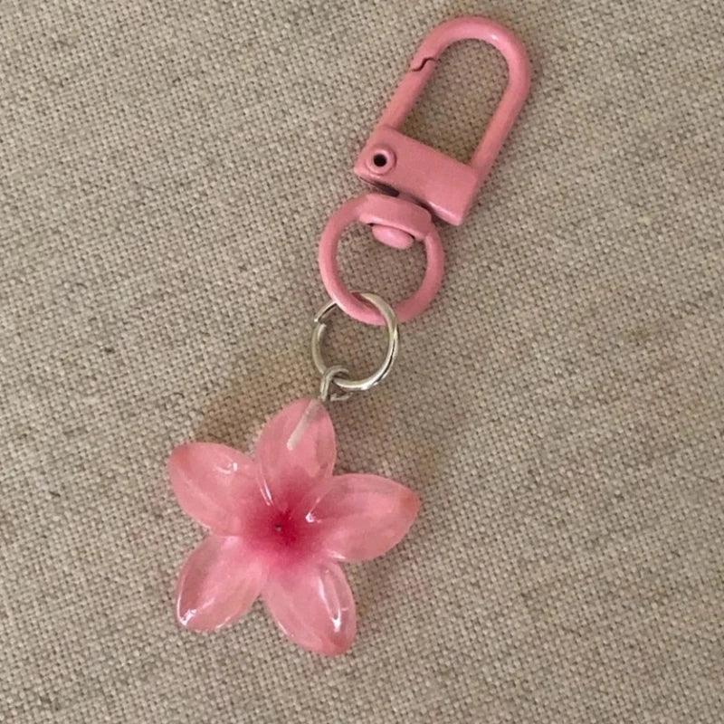 Transparent Floral Keychain with D-Buckle Charm
