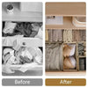 Before and after comparison of foldable drawer organizer boxes for underwear, bras, and socks