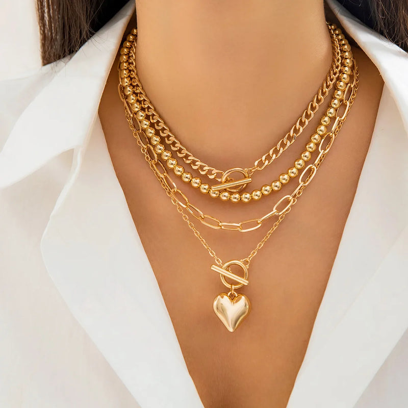 Gold Heart Pendant Choker Necklace