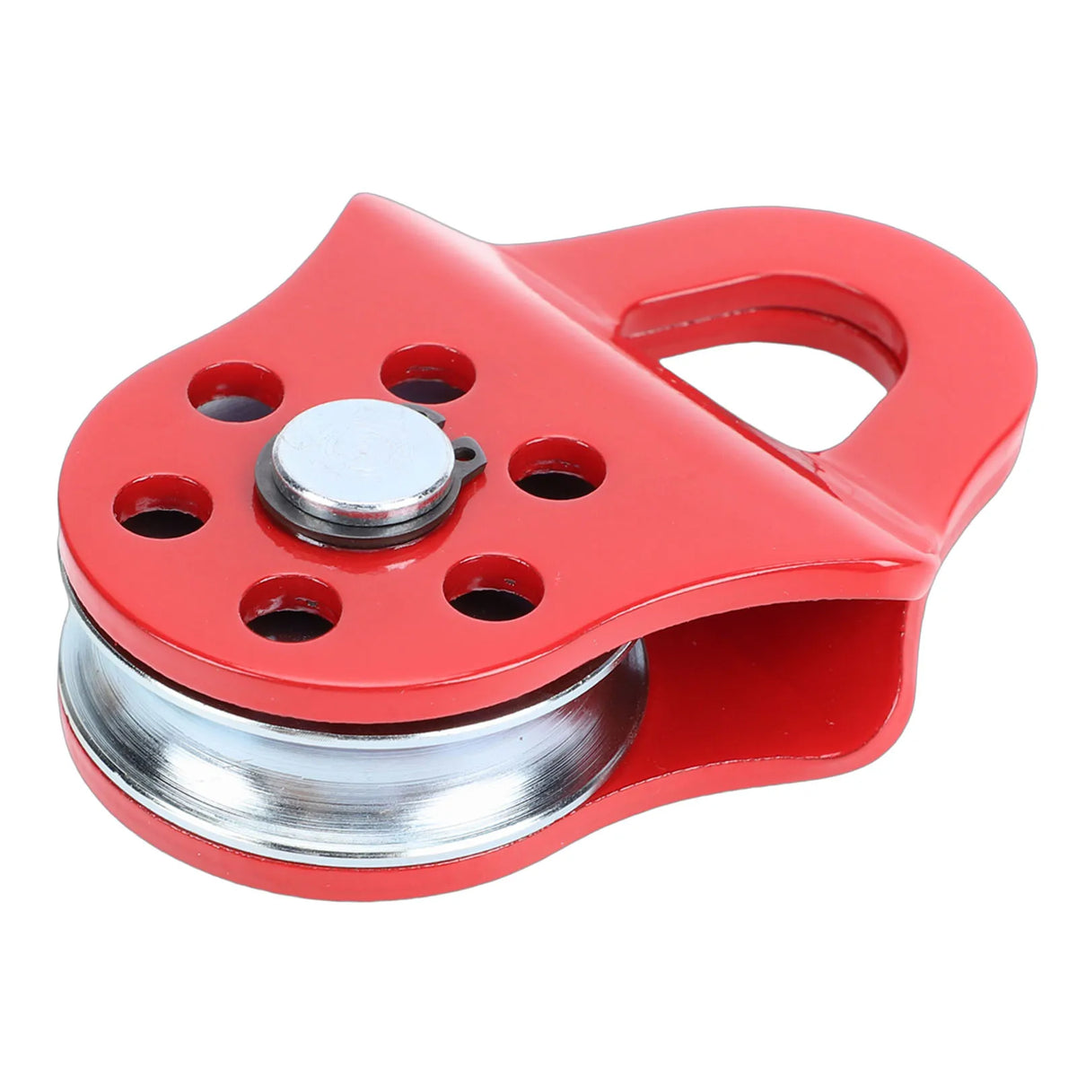 Red 3-ton heavy duty snatch block for off-road winching with a silver sliding mechanism.