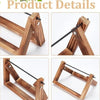 Close-up views of a wooden yarn ball holder with a cross shape design showing different angles and details.