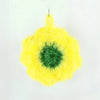 A bright yellow, fluffy acrylic non-stick dish sponge with a green center.