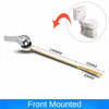 Front mounted brass toilet tank flush lever with side mount design