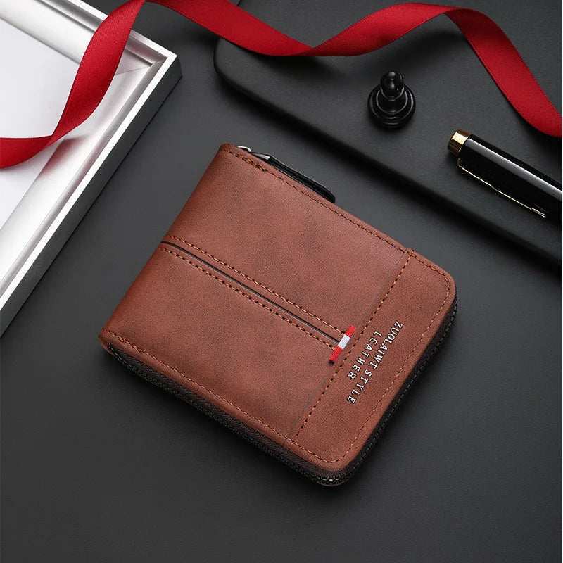 Men's Vintage PU Leather Wallet with Woven Tape Accent